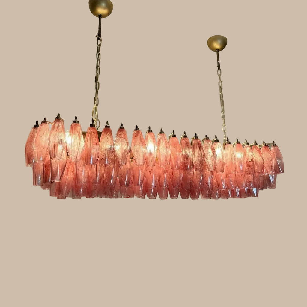 Lampadario in vetro di Murano poliedri bianco alabastro | montatura in ottone e oro