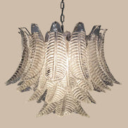 Lampadario in vetro opalino di Murano con 36 vetri soffiati a mano