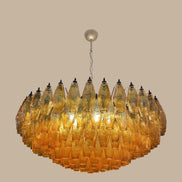 Lampadario Poliedri Ambra Murano | 185 Elementi in Vetro Soffiato a Mano, Illuminazione di Lusso Italiana