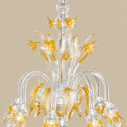 Ca' Rezzonico Murano Glass Chandelier | transparent glass with gold details, flowers and leaves