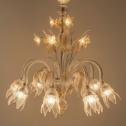 Ca' Rezzonico Murano Glass Chandelier | transparent glass with gold details, flowers and leaves
