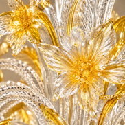 Ca' Rezzonico Murano Glass Chandelier | transparent glass with gold details, flowers and leaves