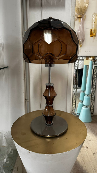 Vintage Smoked Amber Glass Table Lamp – Murano Style, 1970s