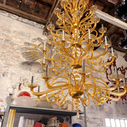 Monumental 1950s Vintage Amber Glass Chandelier | 10.5 ft