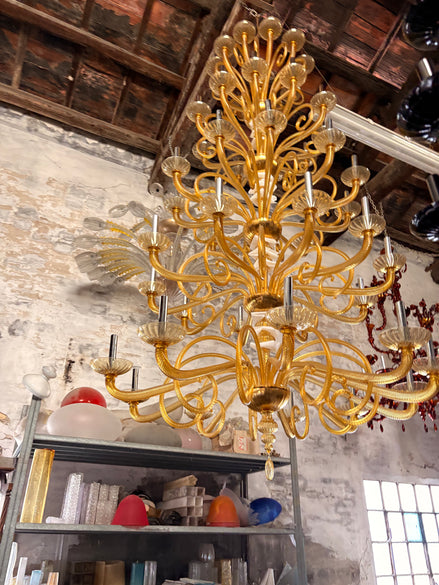 Monumental 1950s Vintage Amber Glass Chandelier | 10.5 ft