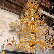 Monumental 1950s Vintage Amber Glass Chandelier | 10.5 ft