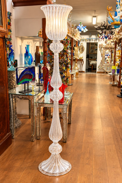 Vintage 1950s Hand-Blown Clear Murano Glass Floor Lamp