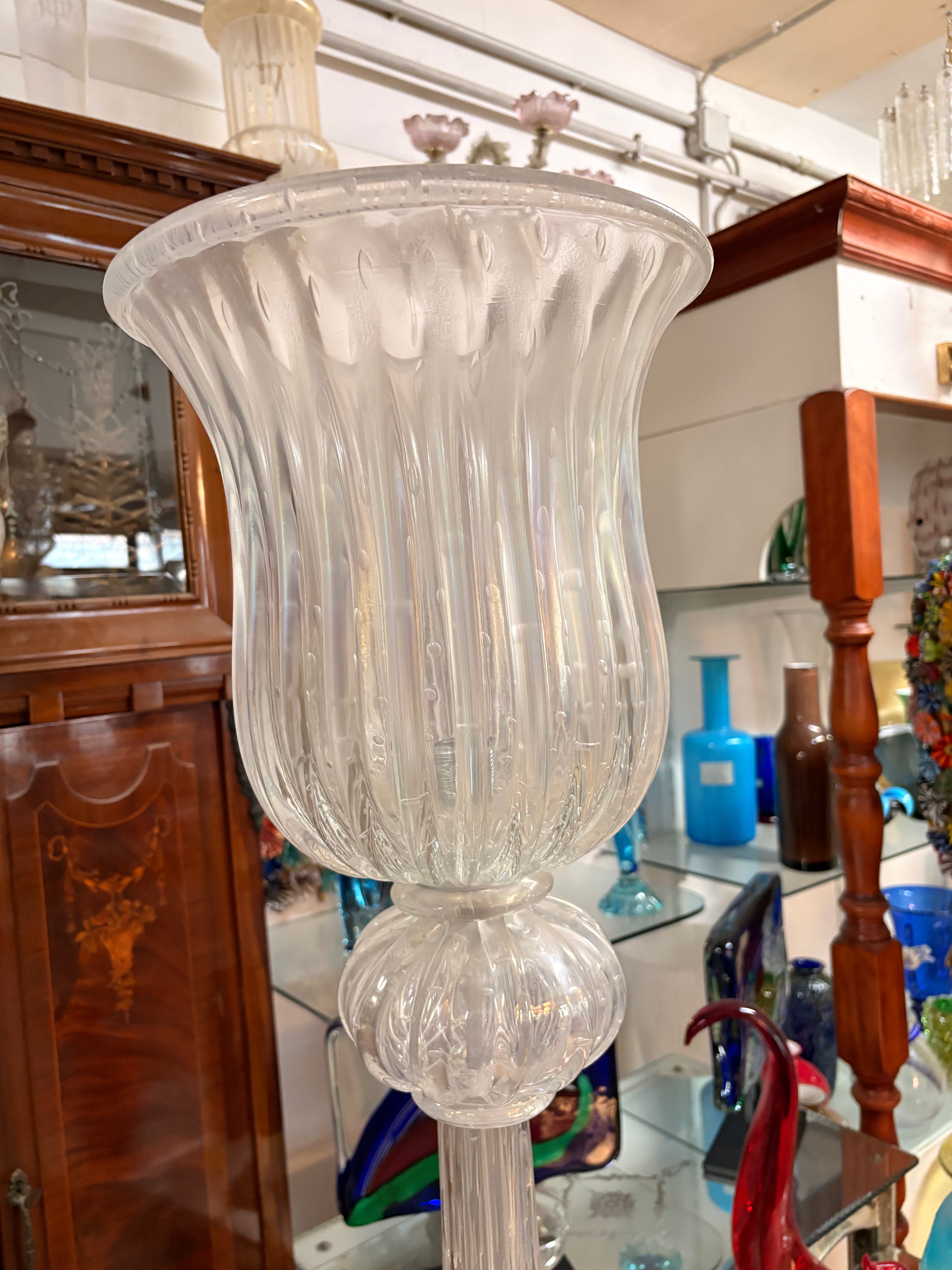 Vintage 1950s Hand-Blown Clear Murano Glass Floor Lamp