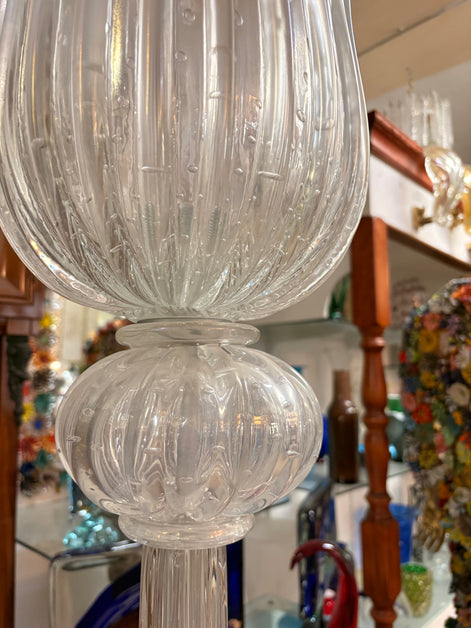Vintage 1950s Hand-Blown Clear Murano Glass Floor Lamp