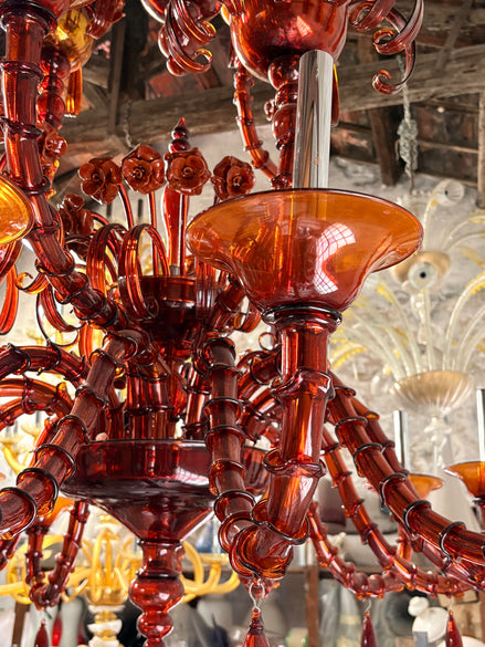 Vintage Amber Glass Chandelier with All-Glass Structure