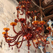 Vintage Amber Glass Chandelier with All-Glass Structure
