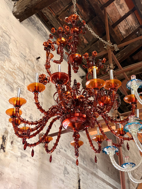 Vintage Amber Glass Chandelier with All-Glass Structure
