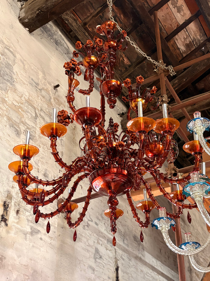 Vintage Amber Glass Chandelier with All-Glass Structure