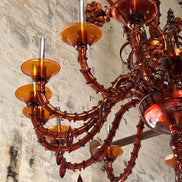 Vintage Amber Glass Chandelier with All-Glass Structure