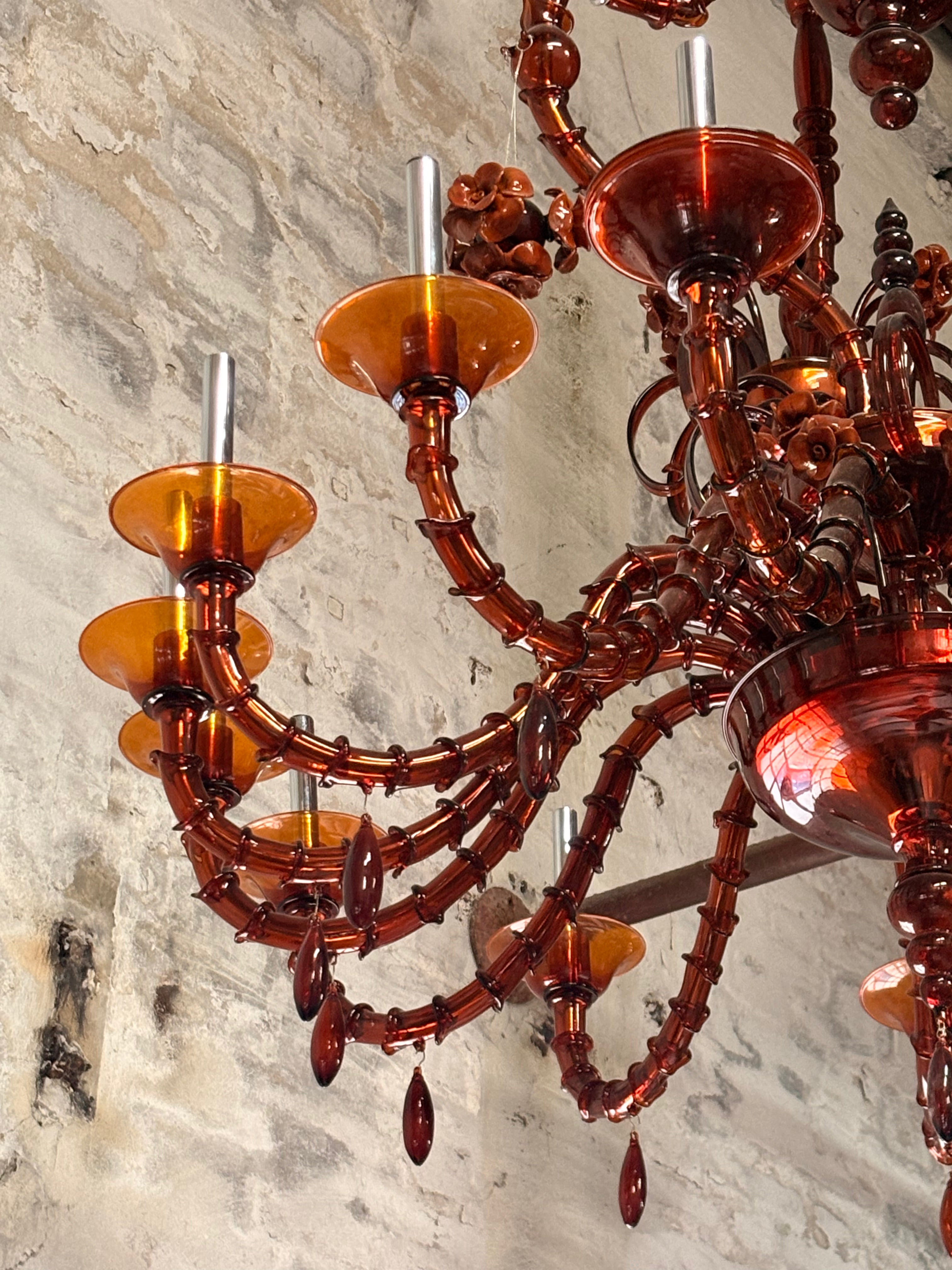 Vintage Amber Glass Chandelier with All-Glass Structure