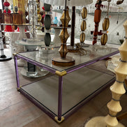 Original Vintage Vistosi Murano Glass Coffee Table | purple glass rods and brass profiles, 1970s