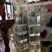 Pair of Original Vintage Murano Glass Block Table Lamps | solid clear glass, stacked blocks, brass lamp holders
