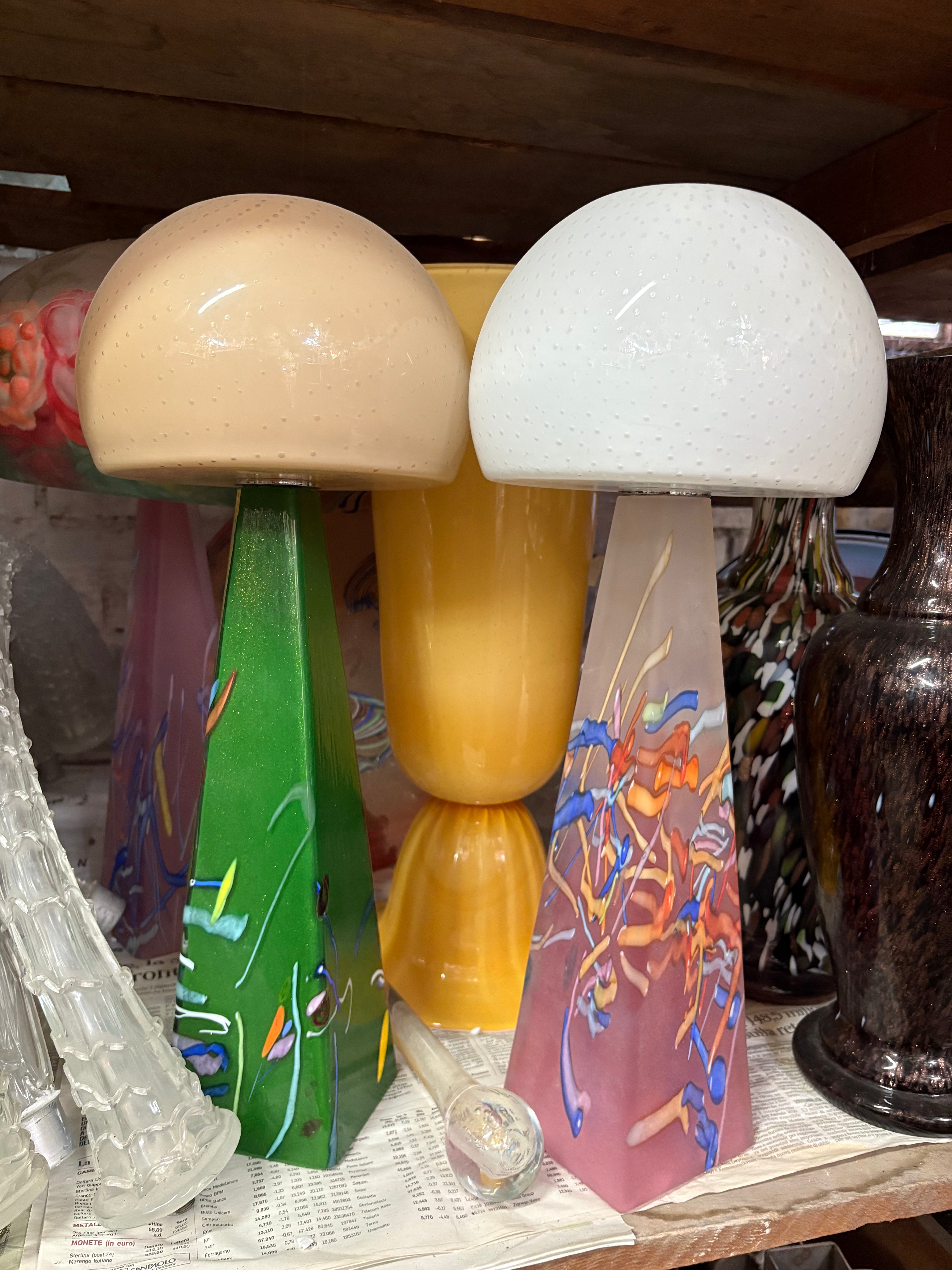 Vintage Murano Glass Mushroom Table Lamps | bubbled dome shades, tapered bases, many colours and combinations