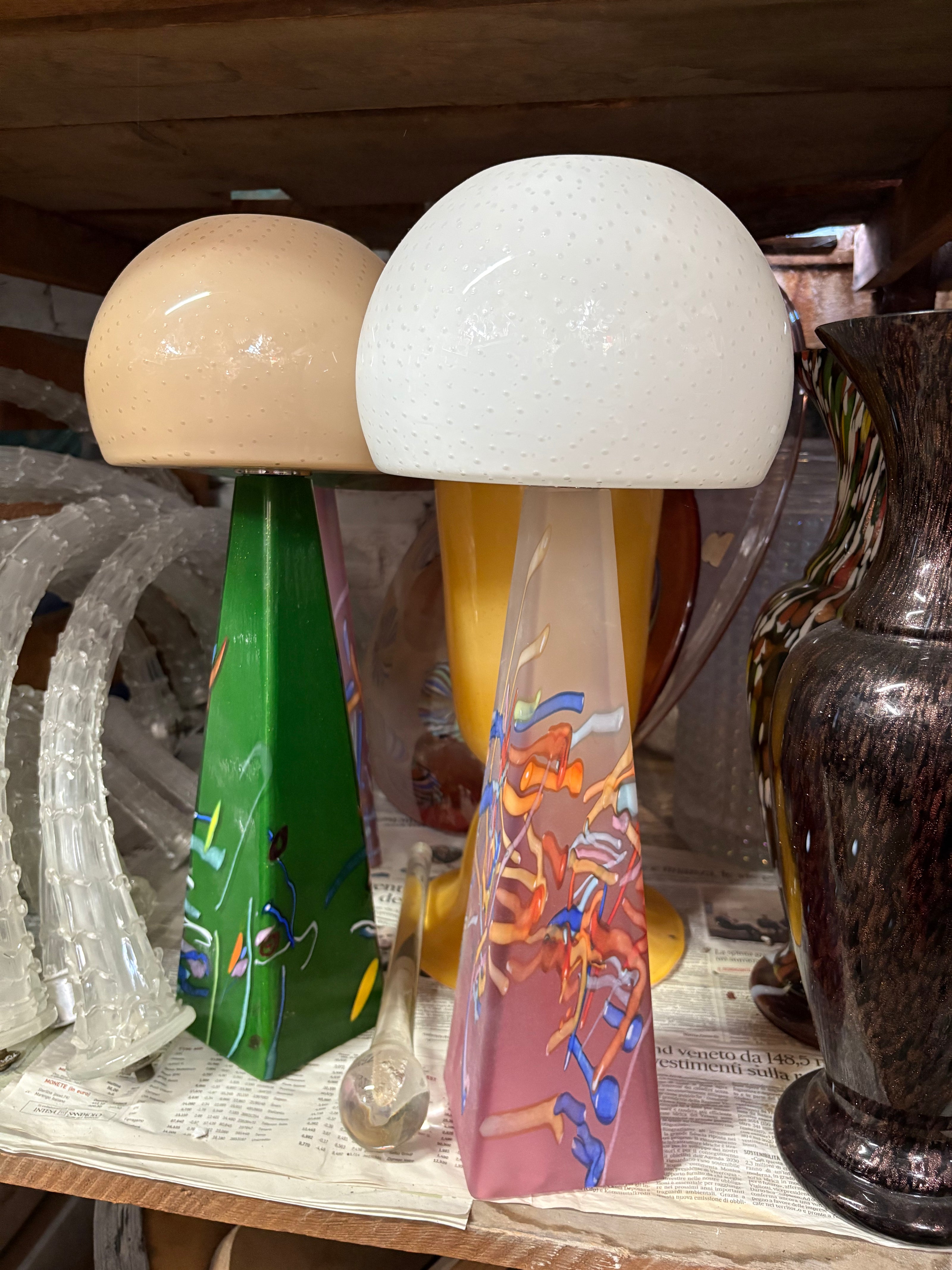 Vintage Murano Glass Mushroom Table Lamps | bubbled dome shades, tapered bases, many colours and combinations