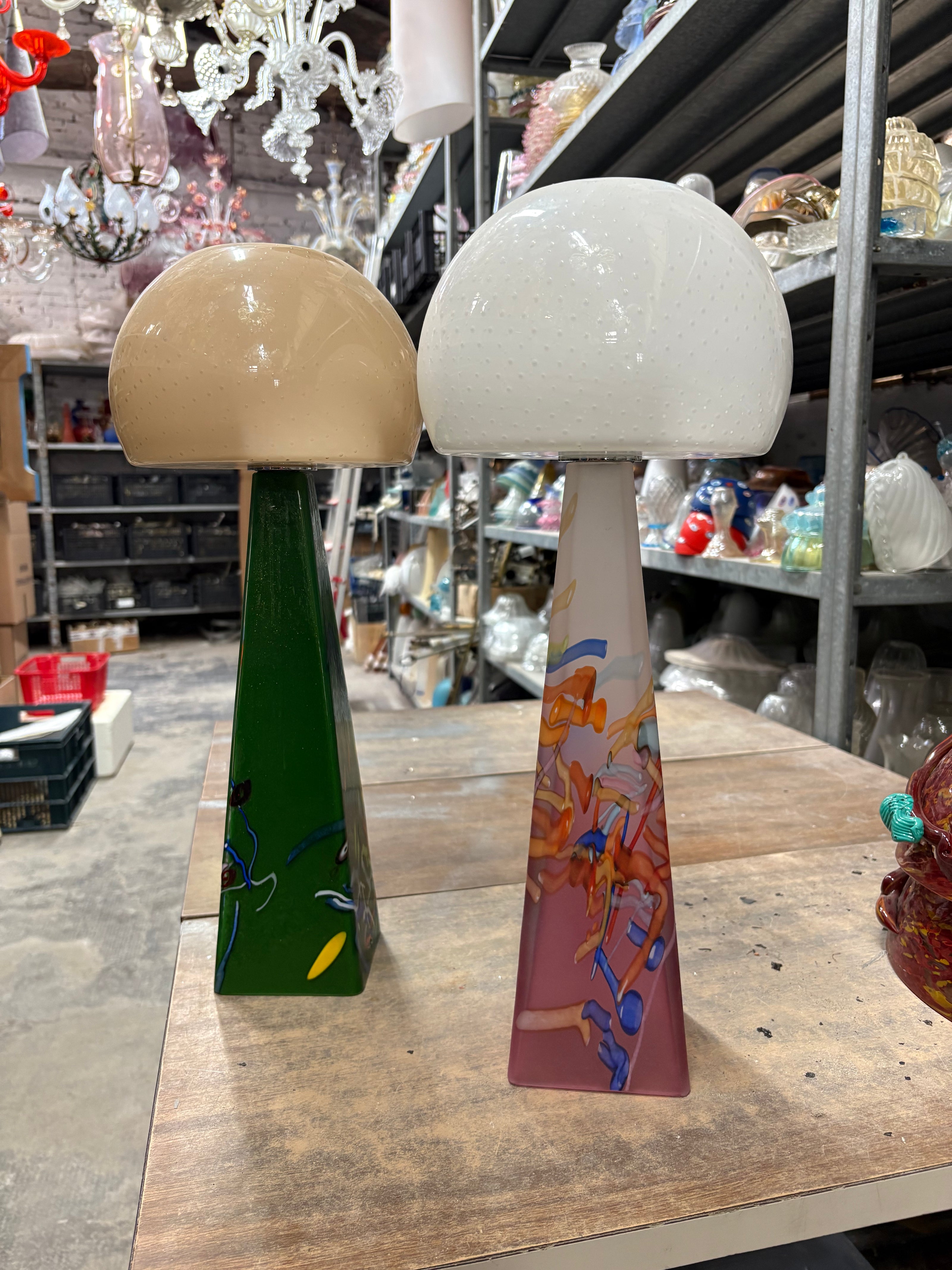 Vintage Murano Glass Mushroom Table Lamps | bubbled dome shades, tapered bases, many colours and combinations
