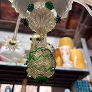Vintage Venetian Murano Glass Chandelier | clear glass with gold leaf, green accents, flowers and leaves