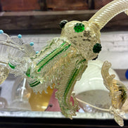 Vintage Venetian Murano Glass Chandelier | clear glass with gold leaf, green accents, flowers and leaves
