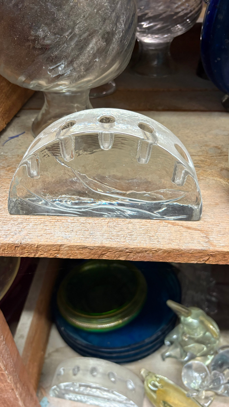 Original Vintage 1970s Solid Murano Glass Candle Holder | half-moon shape, clear glass