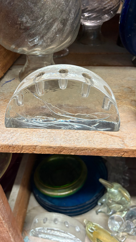 Original Vintage 1970s Solid Murano Glass Candle Holder | half-moon shape, clear glass