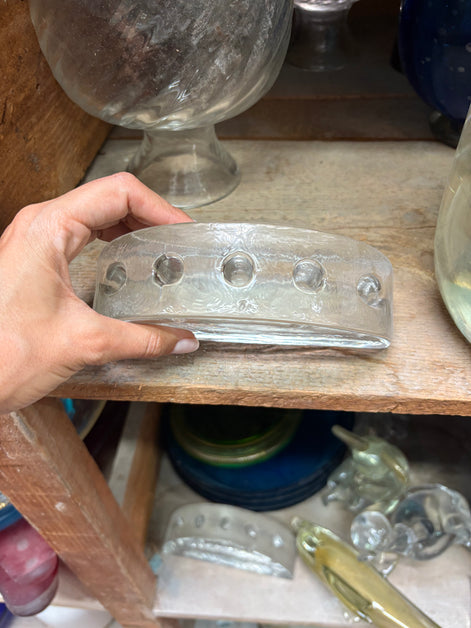 Original Vintage 1970s Solid Murano Glass Candle Holder | half-moon shape, clear glass