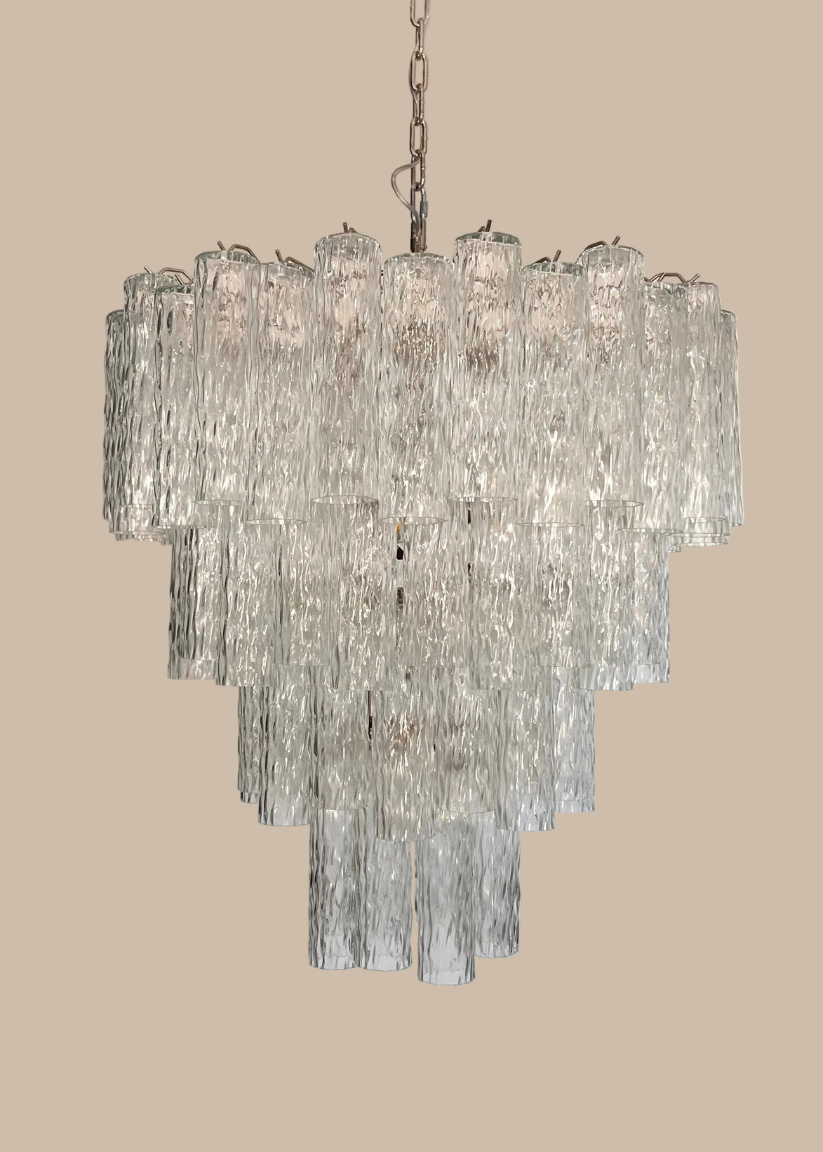 Lampadario in Vetro di Murano Corteccia a quattro livelli | 80 tubi, nichel lucido