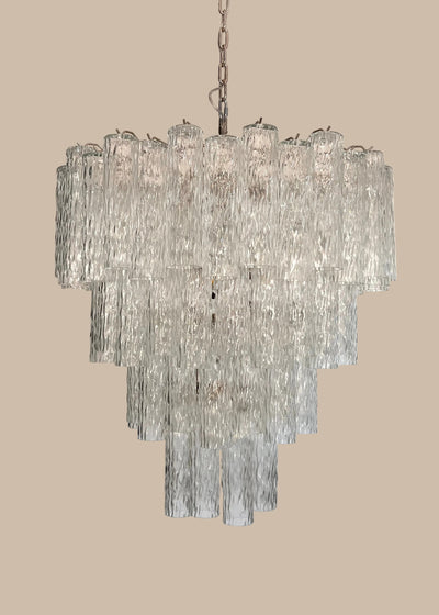 Lampadario in Vetro di Murano Corteccia a quattro livelli | 80 tubi, nichel lucido