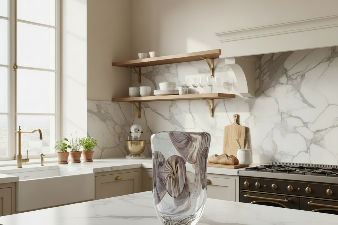 Vaso in vetro di Murano, tecnica Sommerso, tonalità ispirate al pavone