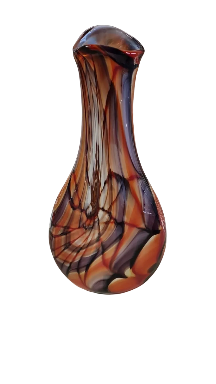 Vaso in vetro di Murano, tecnica a Fenicio girato, motivo a Ragnatela