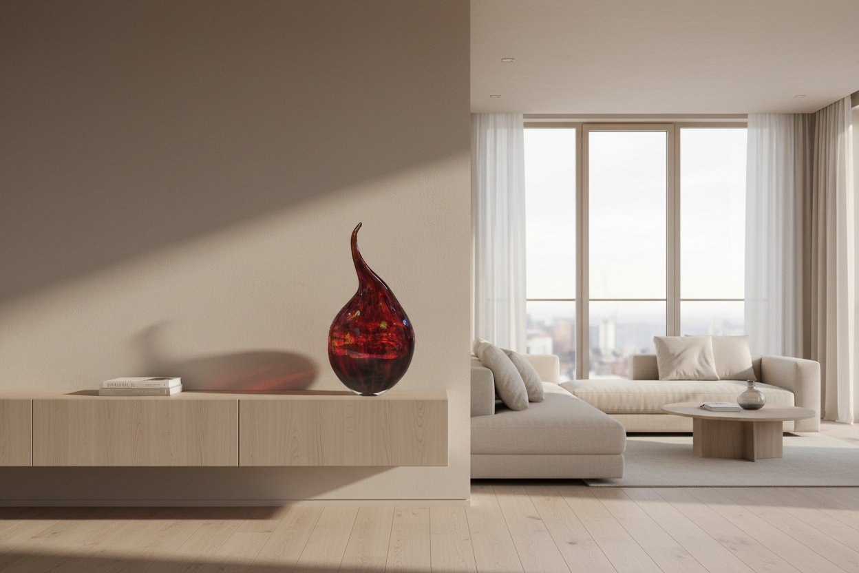 Vaso in vetro di Murano, tecnica tradizionale Murrine, rosso vivace