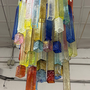 Original Vintage Pop Murano Glass Chandelier | multicolour glass prisms in cascade