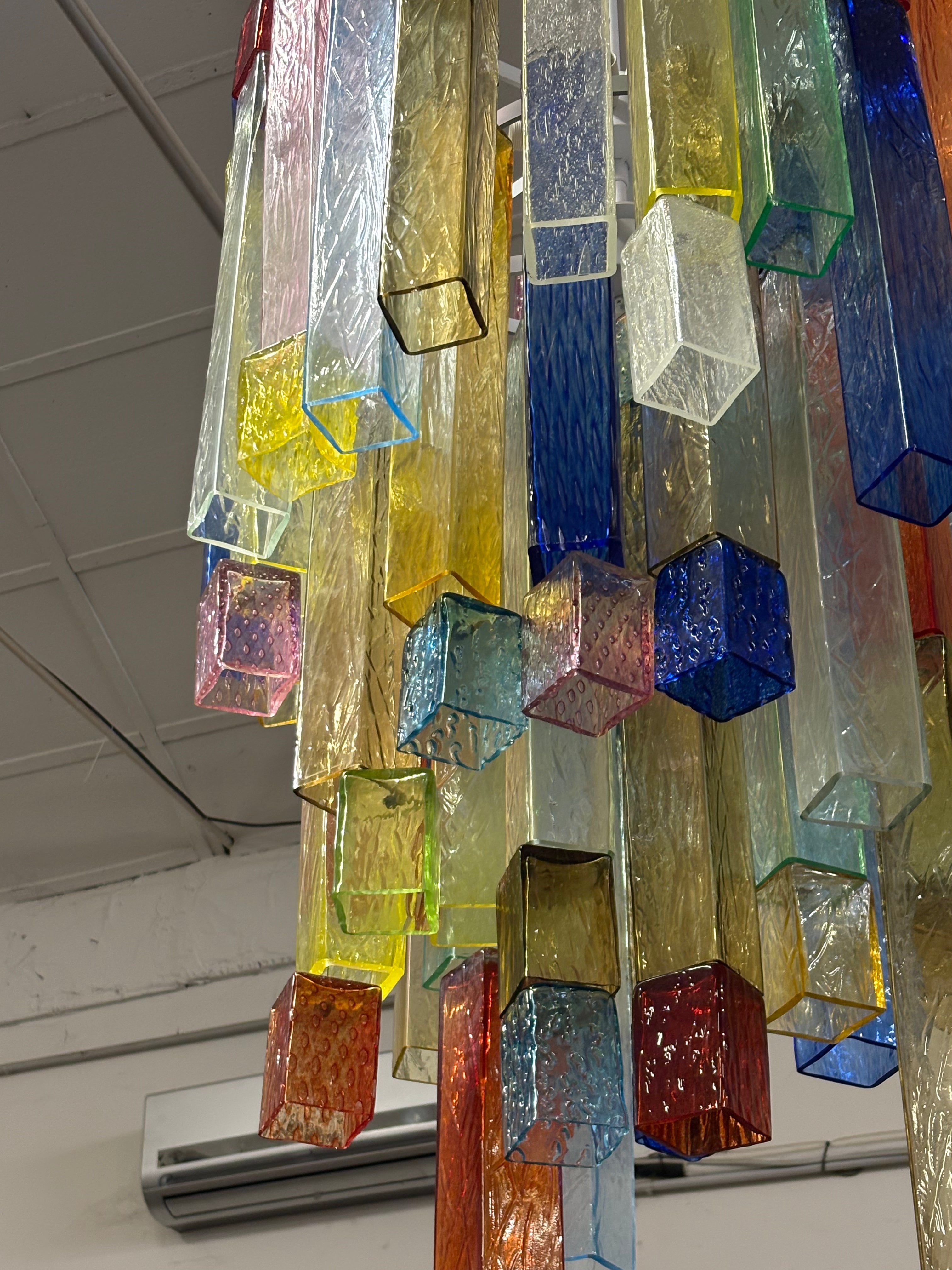 Original Vintage Pop Murano Glass Chandelier | multicolour glass prisms in cascade