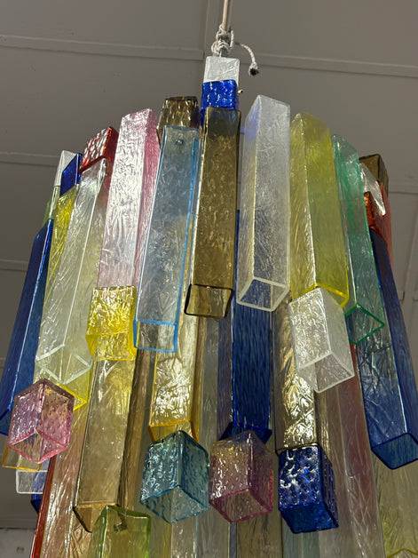 Original Vintage Pop Murano Glass Chandelier | multicolour glass prisms in cascade