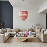 Lampadario in vetro di Murano rosa alabastro | design scultoreo multilivello, struttura in nichel