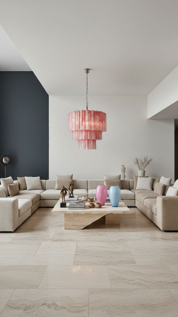 Lampadario in vetro di Murano rosa alabastro | design scultoreo multilivello, struttura in nichel