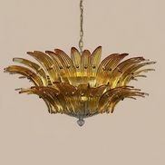 Lampadario Palmette in vetro di Murano ambrato | 82 elementi soffiati a mano, due livelli