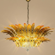 Lampadario Palmette in vetro di Murano ambrato | 82 elementi soffiati a mano, due livelli