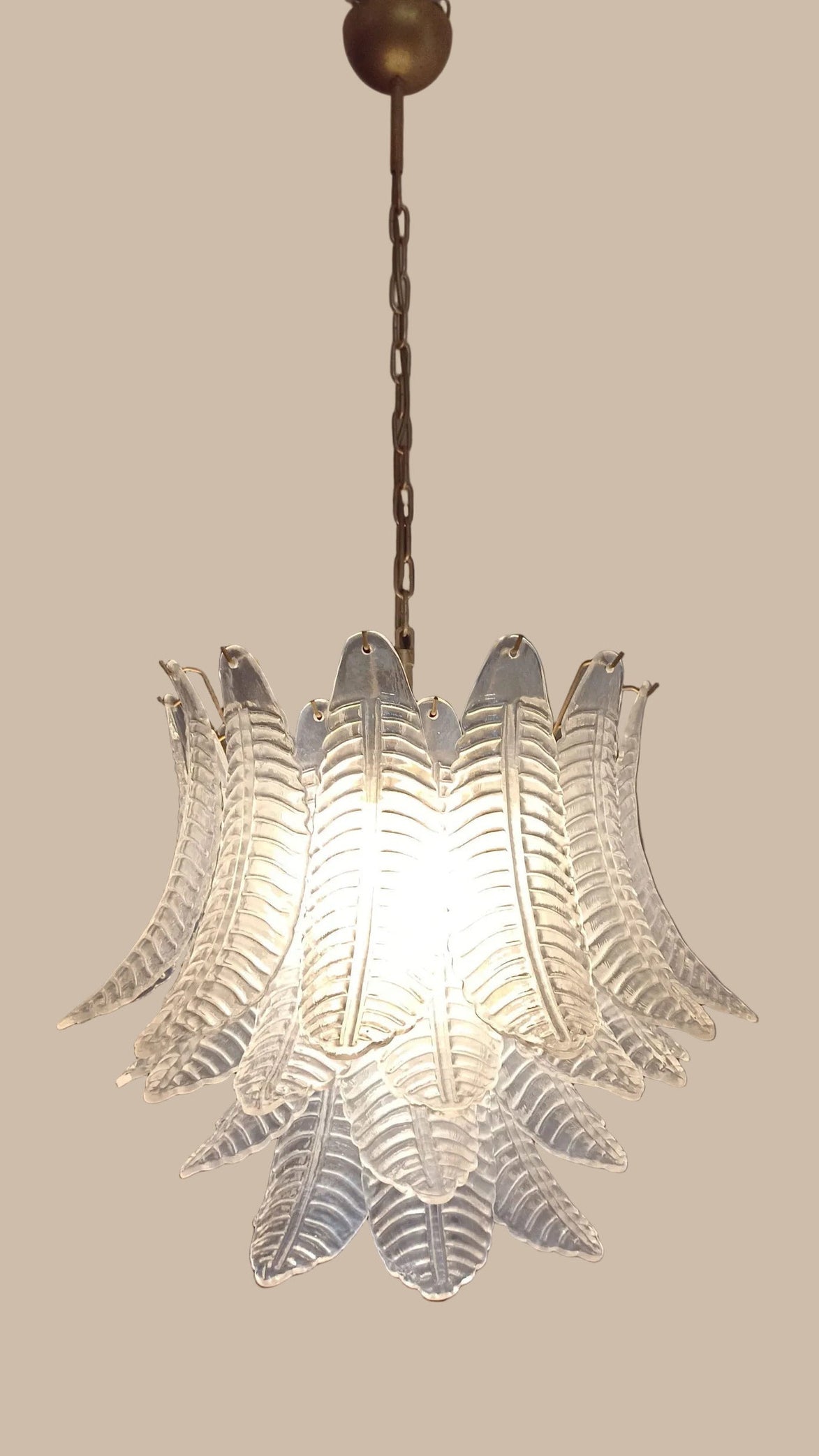 Lampadario in vetro di Murano trasparente con 36 coppe soffiate a mano - trasparente