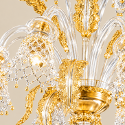 Venetian Murano Glass Chandelier | floral elements, leaves and scrolls in transparent and gold glass