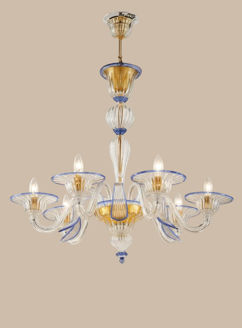 Foglia Murano Glass Chandelier | classic Venetian design, rigata liscia, made to order