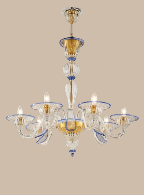 Foglia Murano Glass Chandelier | classic Venetian design, rigata liscia, made to order