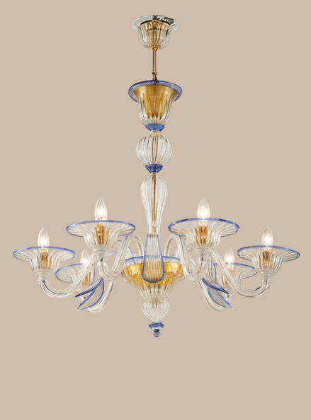 Foglia Murano Glass Chandelier | classic Venetian design, rigata liscia, made to order 12 LIGHT