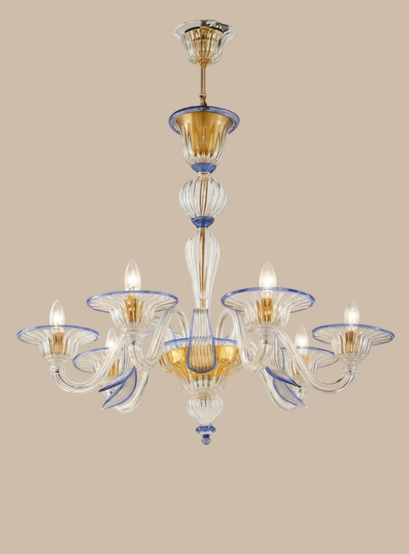 Foglia Murano Glass Chandelier | classic Venetian design, rigata liscia, made to order 12 LIGHT