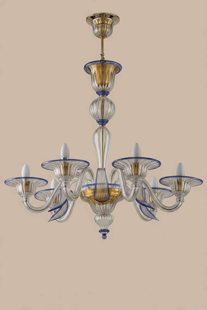 Foglia Murano Glass Chandelier | classic Venetian design, rigata liscia, made to order