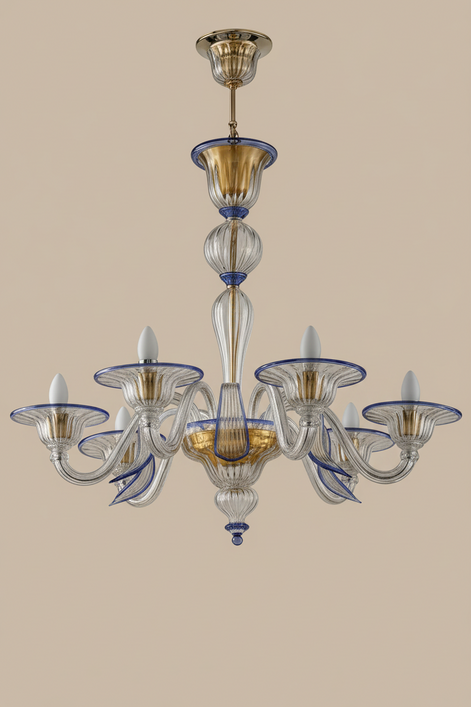 Foglia Murano Glass Chandelier | classic Venetian design, rigata liscia, made to order