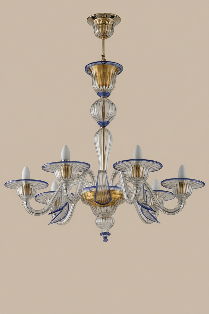 Foglia Murano Glass Chandelier | classic Venetian design, rigata liscia, made to order